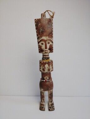Akua'ba Fertility Doll Figure 12" Hand Carved Wood Beaded ~ Ghana Africa
